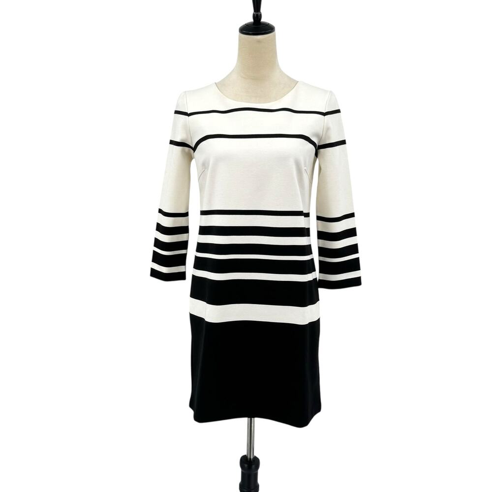 Club Monaco NWT Black & White Stripe Ponte Knit 3/4 Sleeve Shift Jessica Dress